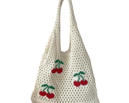 Sac fourre-tout en crochet motif fraise – Grand cabas bohème à bandoulière en maille pour femme, disponible en deux tailles