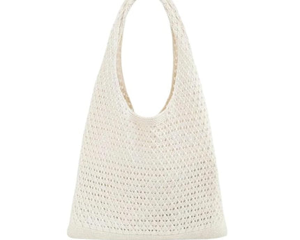 Sac de plage en crochet beige – Grand cabas bohème léger et résistant pour femme