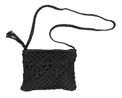Petit sac à bandoulière noir en paille tissée – Sac bohème fait main avec fermeture éclair pour femme, idéal vacances et plage