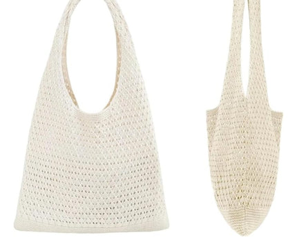 Sac de plage en crochet beige – Grand cabas bohème léger et résistant pour femme