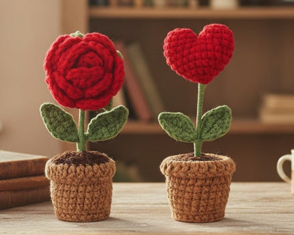 Fleurs en crochet – Rose éternelle tricotée à la main – Cadeau décoratif et romantique pour femme