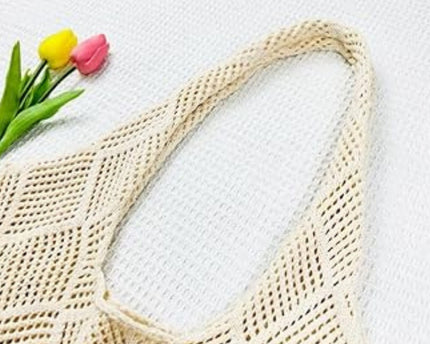 Sac fourre-tout en maille crochet bohème – Grand sac de plage léger et pliable pour femme