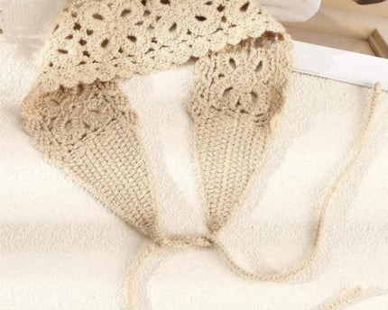 Bandeau bohème en coton tricoté crème – Accessoire de cheveux extensible et confortable pour femme
