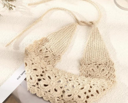 Bandeau bohème en coton tricoté crème – Accessoire de cheveux extensible et confortable pour femme