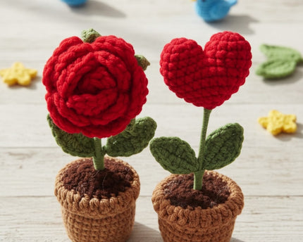 Fleurs en crochet – Rose éternelle tricotée à la main – Cadeau décoratif et romantique pour femme