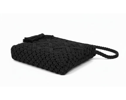 Petit sac à bandoulière noir en paille tissée – Sac bohème fait main avec fermeture éclair pour femme, idéal vacances et plage