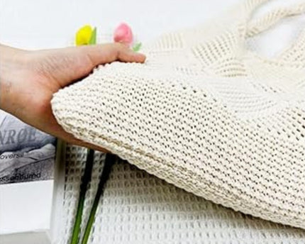 Sac fourre-tout en maille crochet bohème – Grand sac de plage léger et pliable pour femme