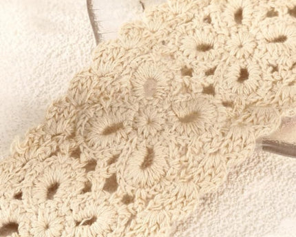 Bandeau bohème en coton tricoté crème – Accessoire de cheveux extensible et confortable pour femme
