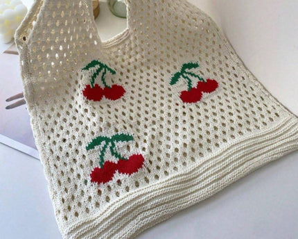 Sac fourre-tout en crochet motif fraise – Grand cabas bohème à bandoulière en maille pour femme, disponible en deux tailles