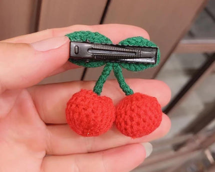 Lot de 4 accessoires cheveux cerise au crochet – Pinces et élastiques décoratifs rouges pour femmes et filles