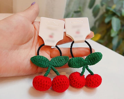 Lot de 4 accessoires cheveux cerise au crochet – Pinces et élastiques décoratifs rouges pour femmes et filles