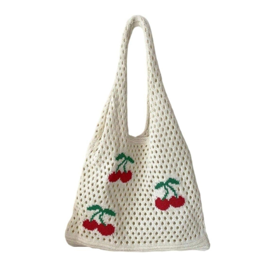 Sac fourre-tout en crochet motif fraise – Grand cabas bohème à bandoulière en maille pour femme, disponible en deux tailles