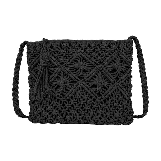 Petit sac à bandoulière noir en paille tissée – Sac bohème fait main avec fermeture éclair pour femme, idéal vacances et plage