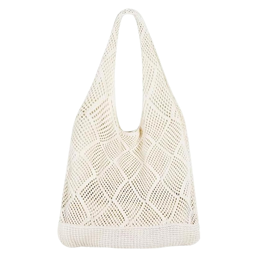 Sac fourre-tout en maille crochet bohème – Grand sac de plage léger et pliable pour femme