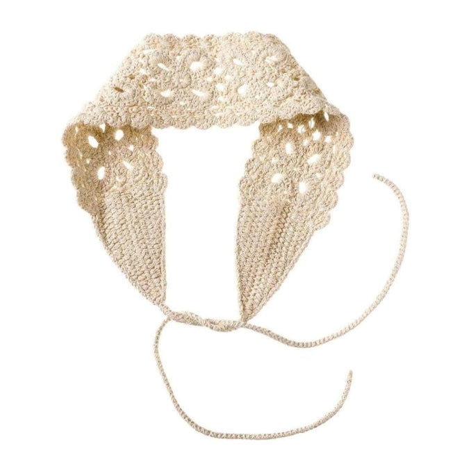 Bandeau bohème en coton tricoté crème – Accessoire de cheveux extensible et confortable pour femme