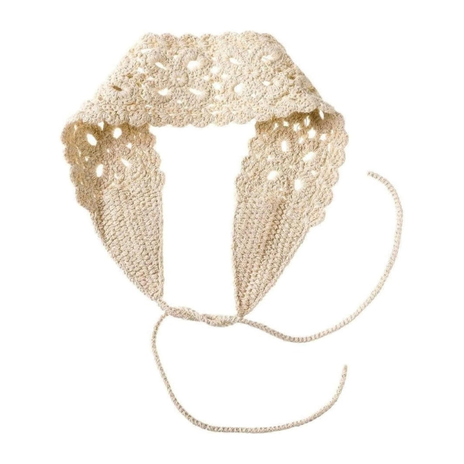Bandeau bohème en coton tricoté crème – Accessoire de cheveux extensible et confortable pour femme