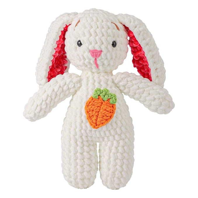 Poupée lapin au crochet fait main – Jouet tricoté 27 cm avec carotte – Décoration et cadeau de soutien émotionnel