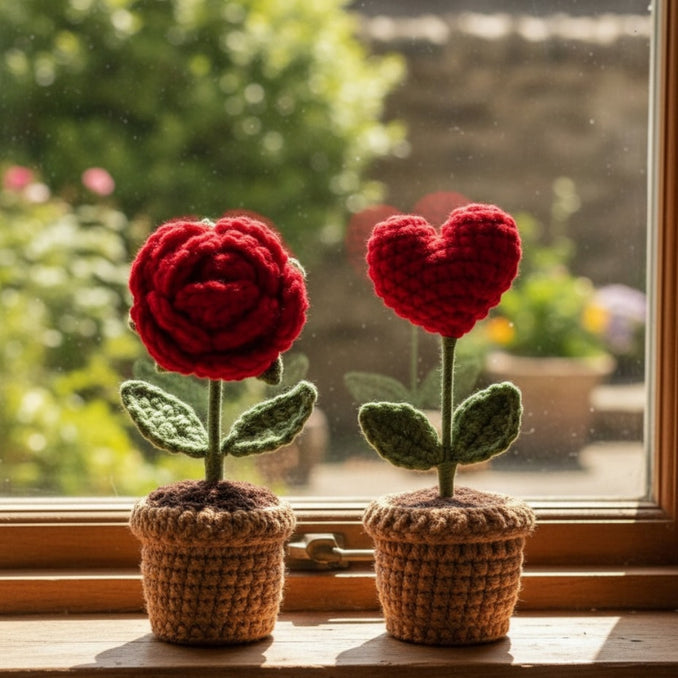 Fleurs en crochet – Rose éternelle tricotée à la main – Cadeau décoratif et romantique pour femme