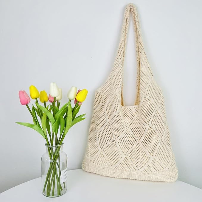 Sac fourre-tout en maille crochet bohème – Grand sac de plage léger et pliable pour femme