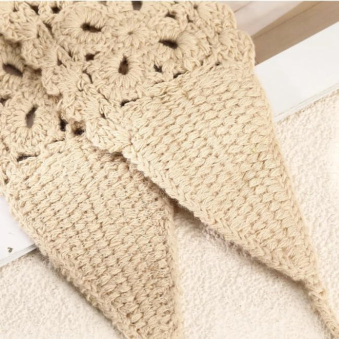 Bandeau bohème en coton tricoté crème – Accessoire de cheveux extensible et confortable pour femme
