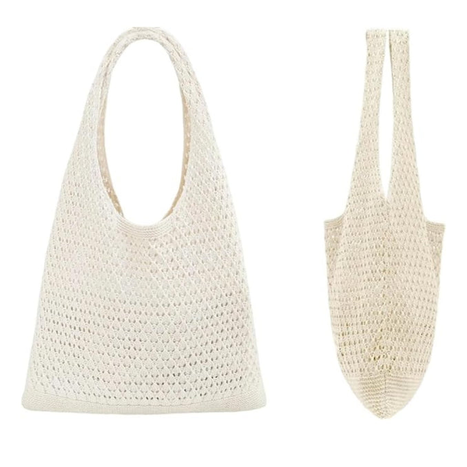 Sac de plage en crochet beige – Grand cabas bohème léger et résistant pour femme