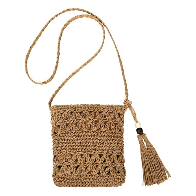 Sac en paille bohème fait main avec bandoulière et fermeture zippée