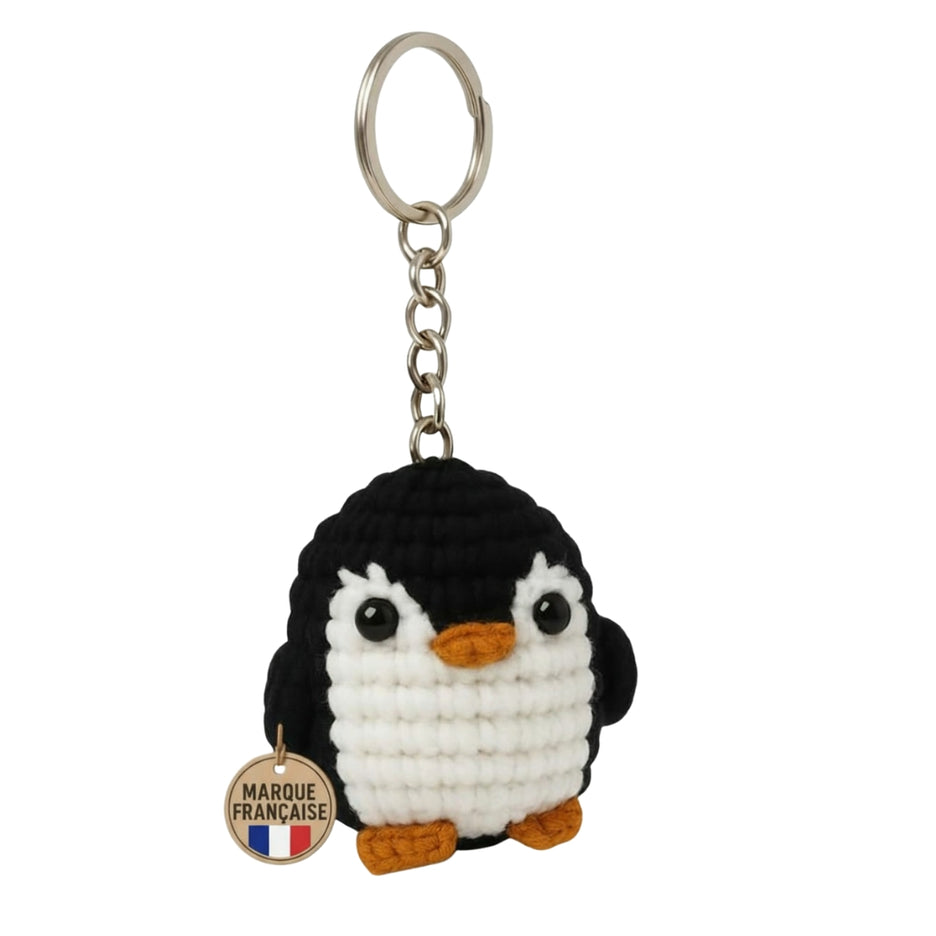 Porte-clés pingouin crocheté – Pendentif animal mignon amigurumi pour clés et sacs