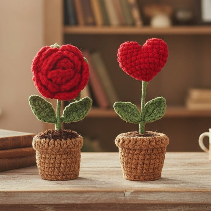 Fleurs en crochet – Rose éternelle tricotée à la main – Cadeau décoratif et romantique pour femme