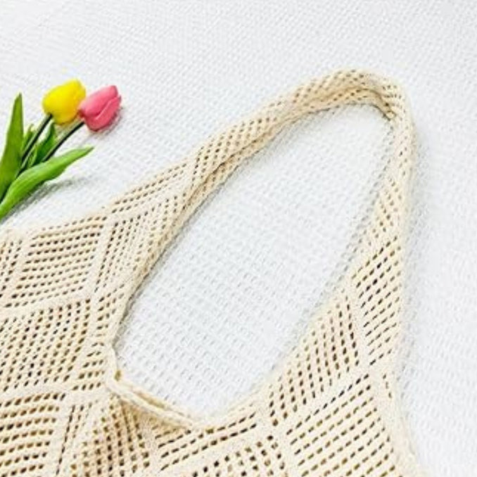 Sac fourre-tout en maille crochet bohème – Grand sac de plage léger et pliable pour femme