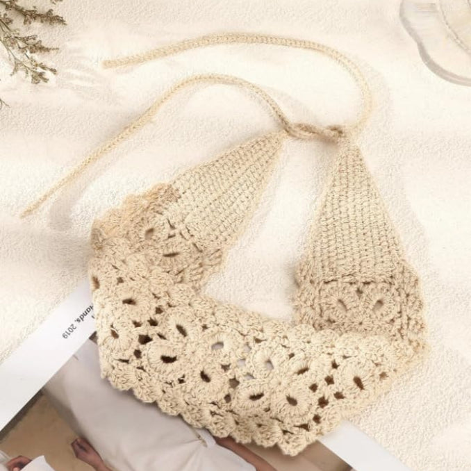 Bandeau bohème en coton tricoté crème – Accessoire de cheveux extensible et confortable pour femme