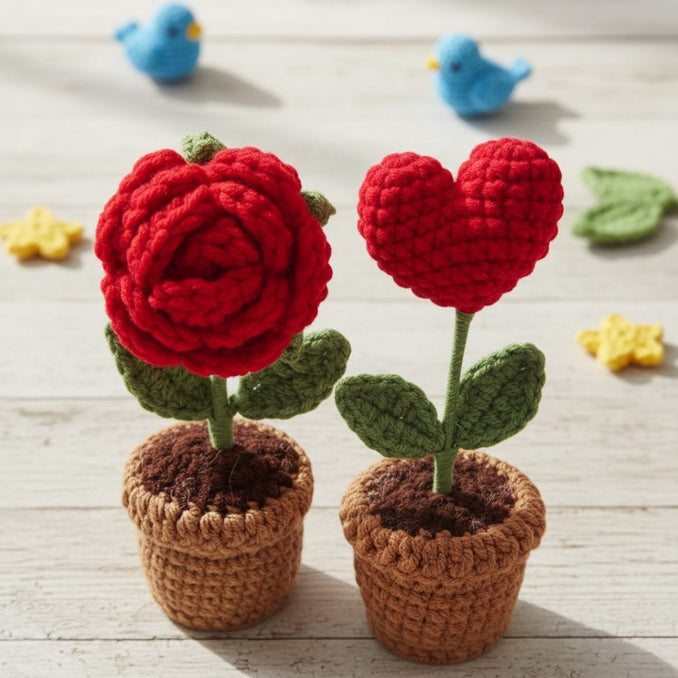 Fleurs en crochet – Rose éternelle tricotée à la main – Cadeau décoratif et romantique pour femme