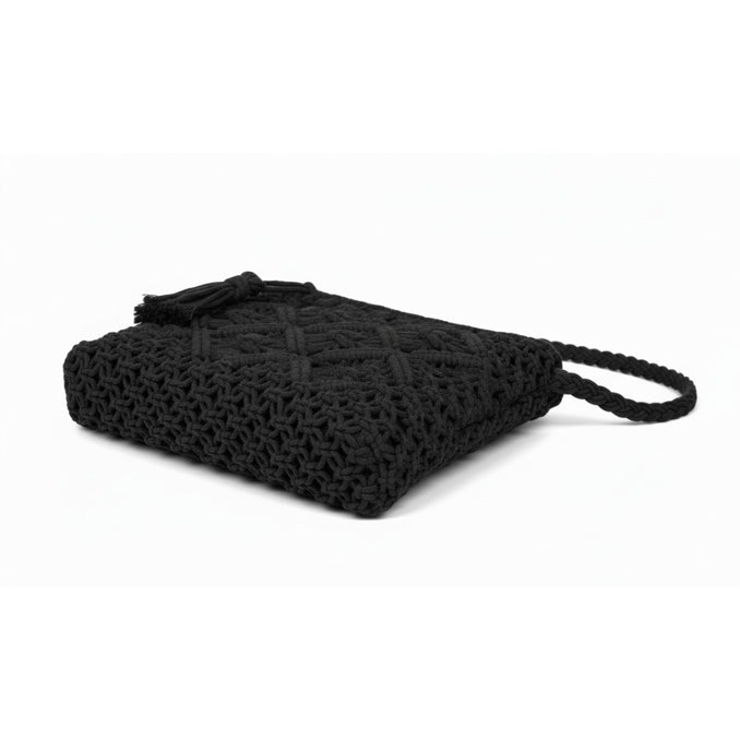 Petit sac à bandoulière noir en paille tissée – Sac bohème fait main avec fermeture éclair pour femme, idéal vacances et plage