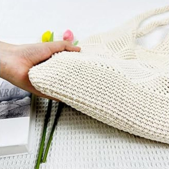 Sac fourre-tout en maille crochet bohème – Grand sac de plage léger et pliable pour femme