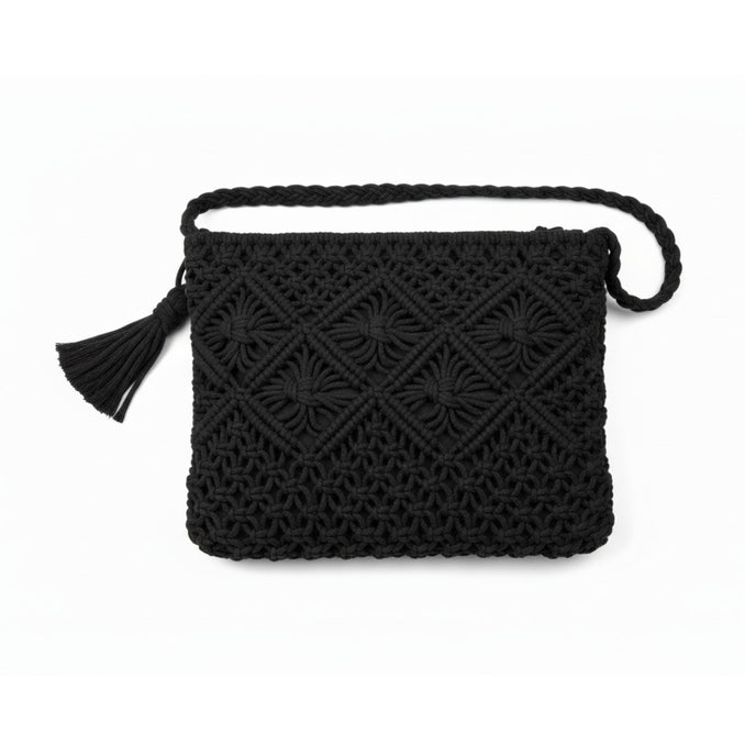 Petit sac à bandoulière noir en paille tissée – Sac bohème fait main avec fermeture éclair pour femme, idéal vacances et plage